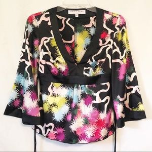 Trina Turk Black Multicolor Silk Blouse Size P